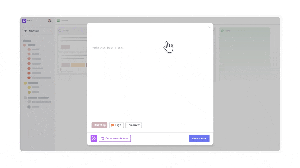 Dart AI subtask generation feature screenshot