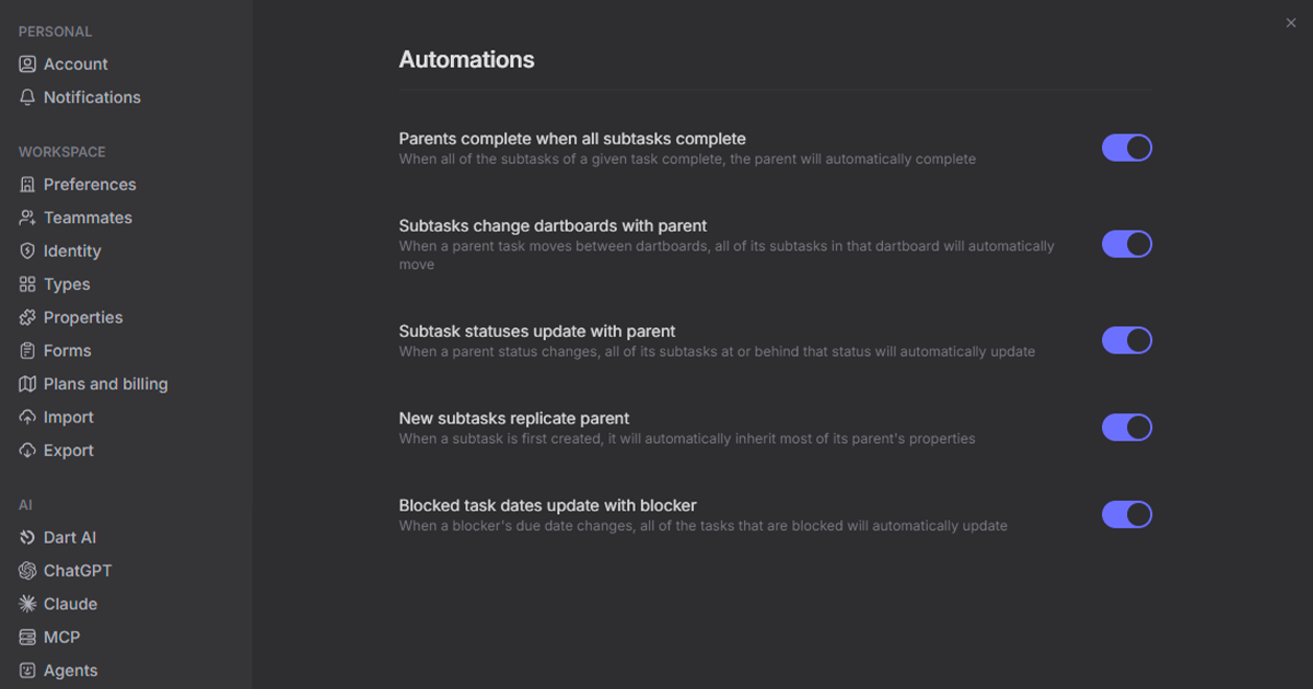 Dart Automations feature screenshot