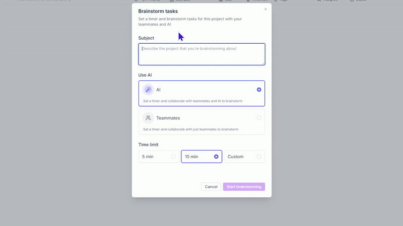 Dart AI brainstorming feature screenshot