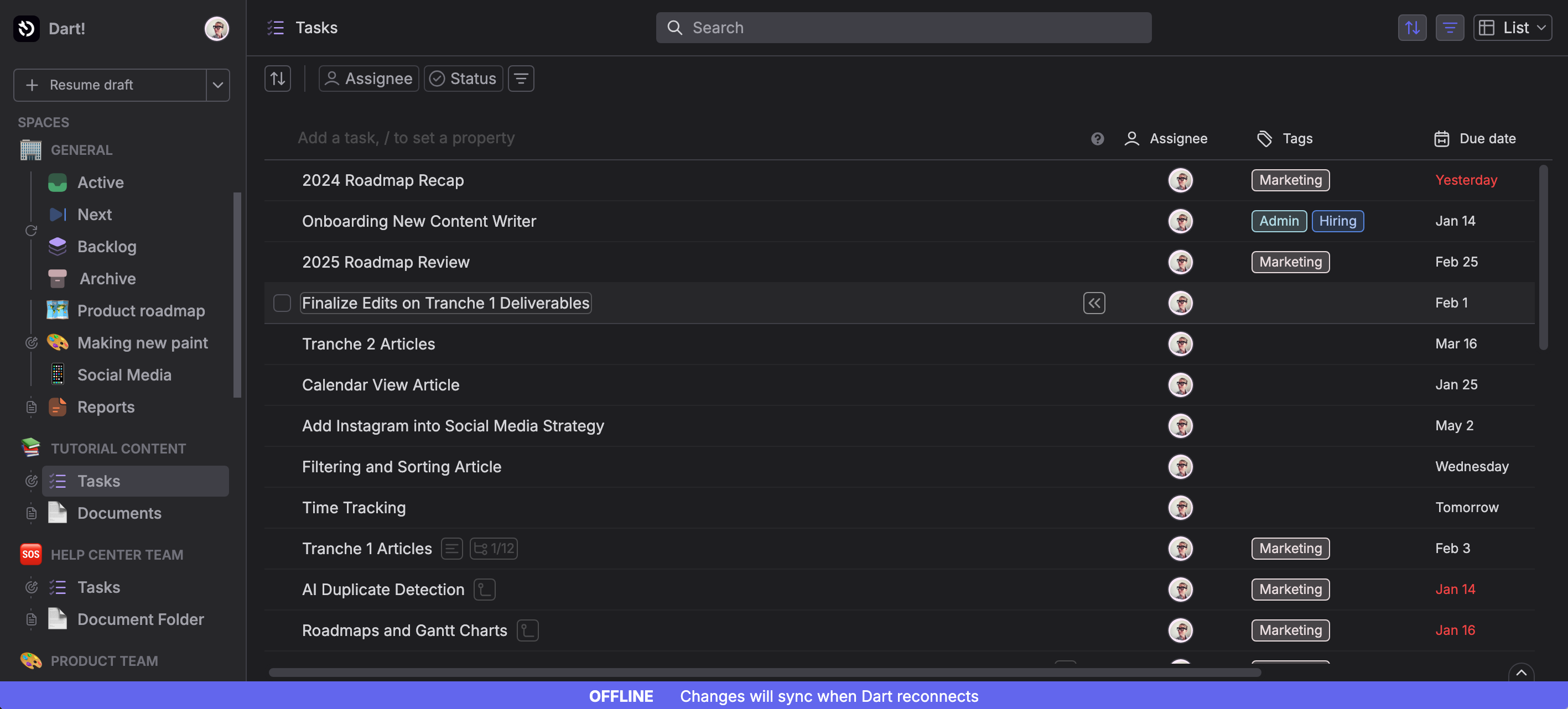 Dart Offline mode feature screenshot