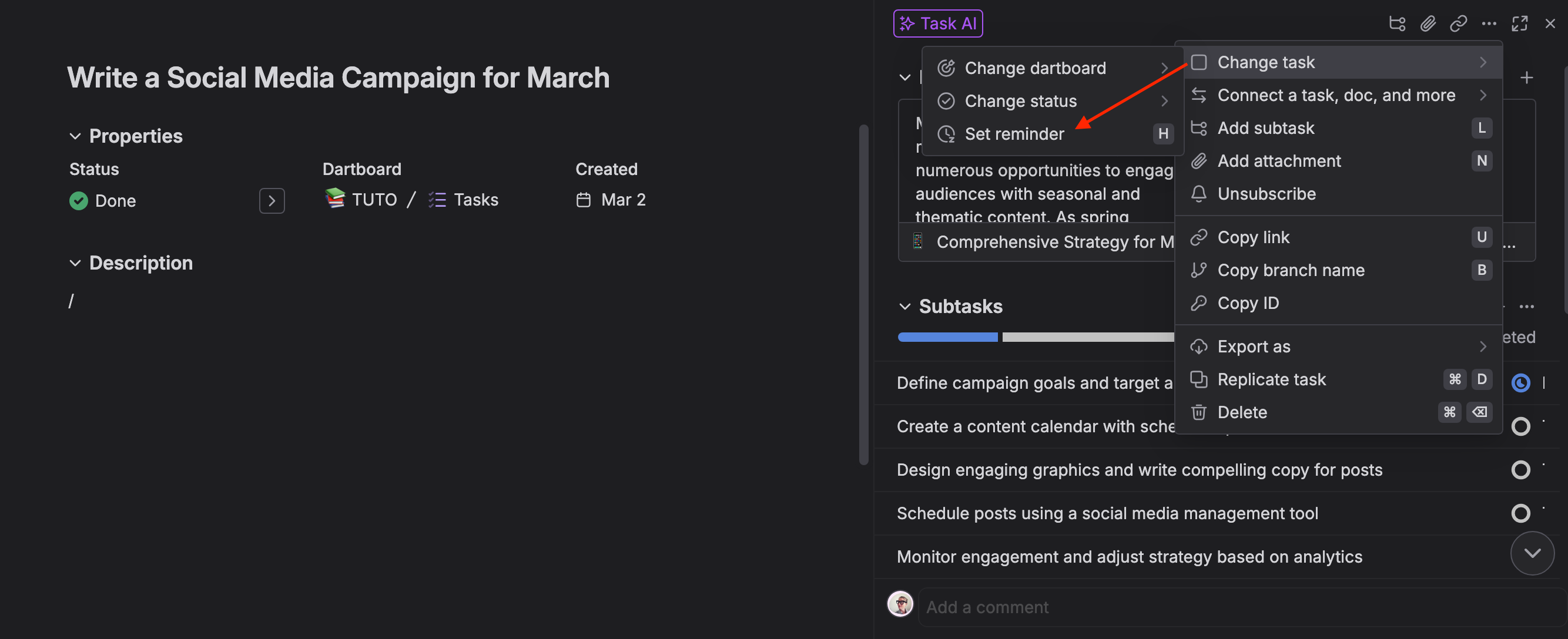 Dart Reminders feature screenshot