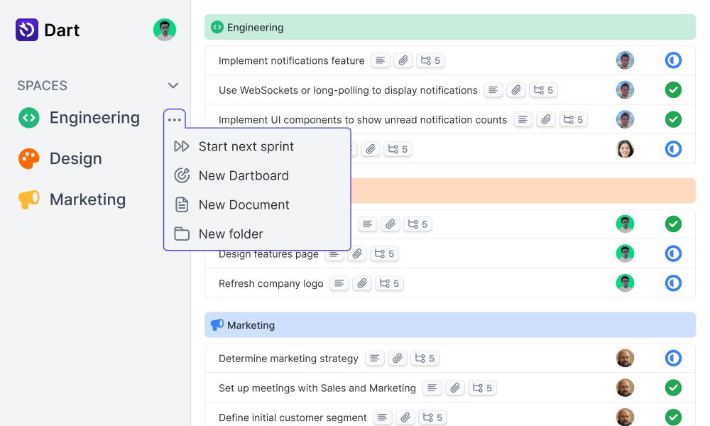 Dart Spaces feature screenshot