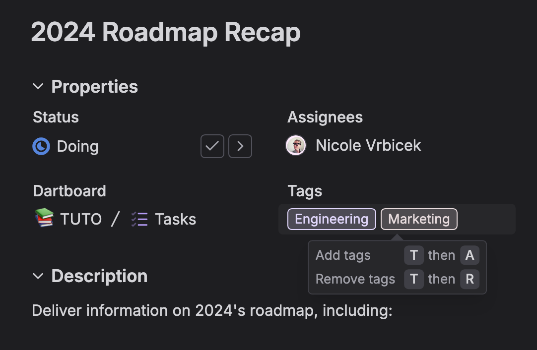 Dart Tags feature screenshot