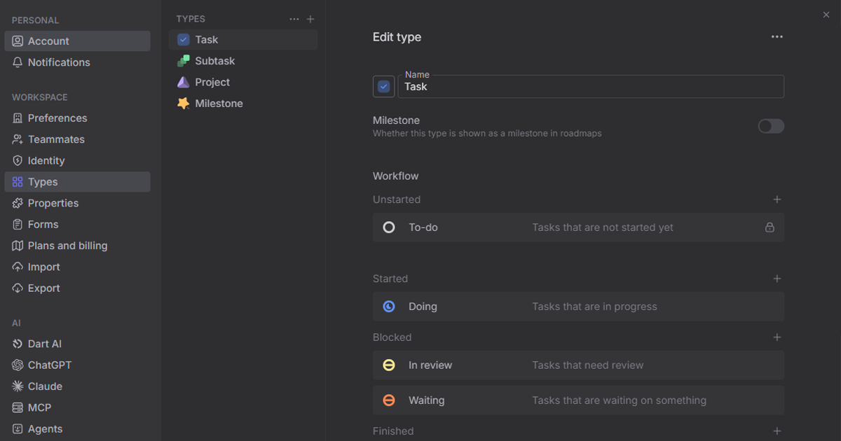 Dart Types feature screenshot